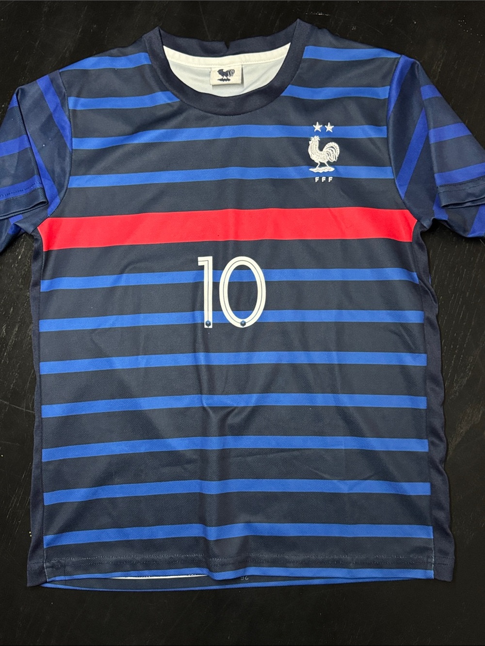 Kids Navy & Blue Striped Soccer Jersey with Red Chest Stripe - Brand Unspecified